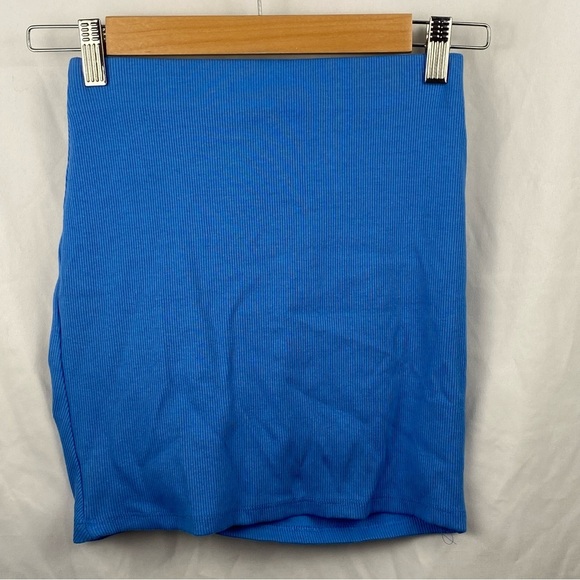 Zara Women’s High Waisted Ruched Rib Mini Blue Stretchy Skirt Size Small - Picture 2 of 16